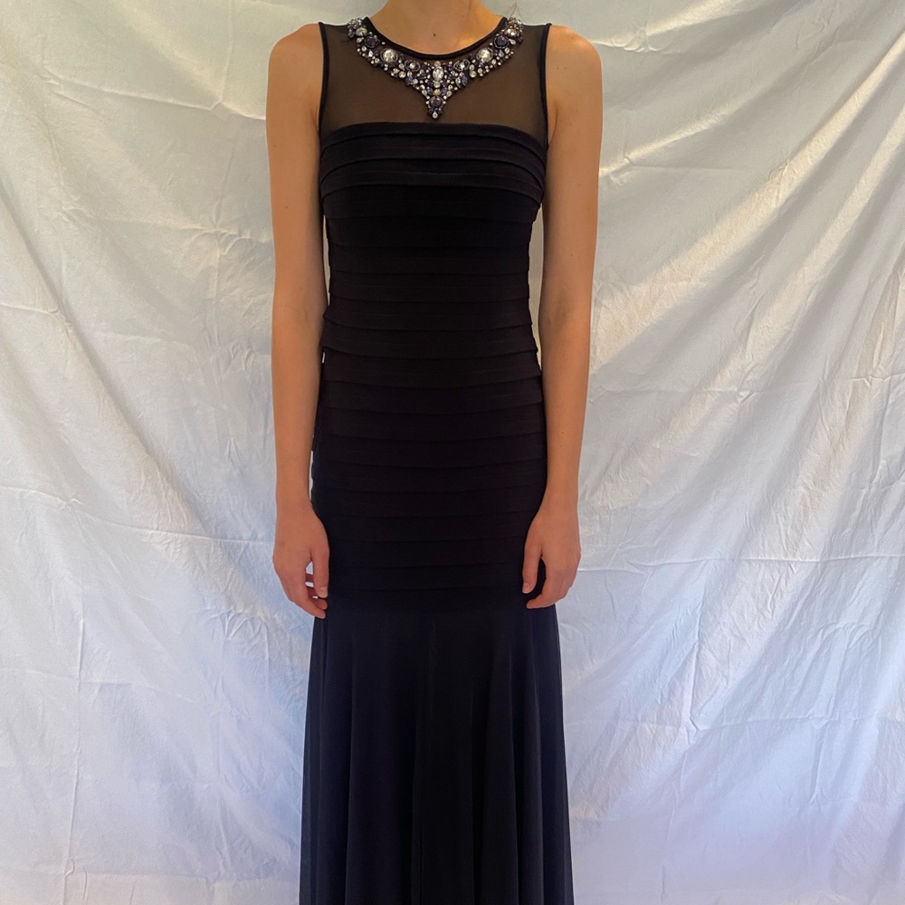 Navy high neck long dress